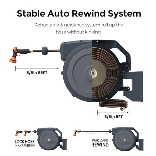 Giraffe Tools Retractable Garden Hose Reel 5/8" 90FT Metal Bracket - size: 5/8''90ft Metal Bracket