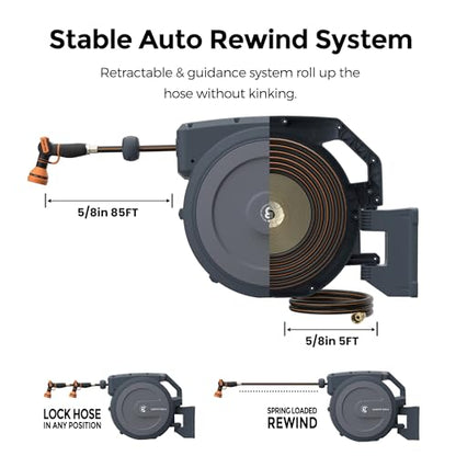 Giraffe Tools Retractable Garden Hose Reel 5/8" 90FT Metal Bracket - size: 5/8''90ft Metal Bracket