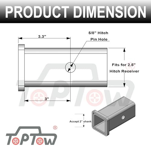 TOPTOW 64028HP Trailer Hitch Adapter 2-1/2" to 2" Hitch Reducer Sleeve Carbon Steel, 5/8 inch Pin & Clip Included (Pack of 2) - size: 6 Inch length (Pack of 2)