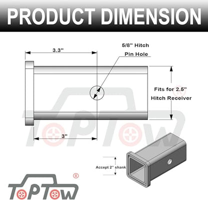 TOPTOW 64028HP Trailer Hitch Adapter 2-1/2" to 2" Hitch Reducer Sleeve Carbon Steel, 5/8 inch Pin & Clip Included (Pack of 2) - size: 6 Inch length (Pack of 2)