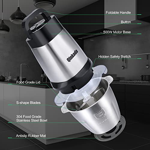 Qinkada Food Processor, 500W Meat Grinder, 14Cup Stainless Steel Bowl - size: 14 Cup, 1 Bowl