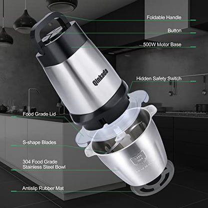Qinkada Food Processor, 500W Meat Grinder, 14Cup Stainless Steel Bowl - size: 14 Cup, 1 Bowl