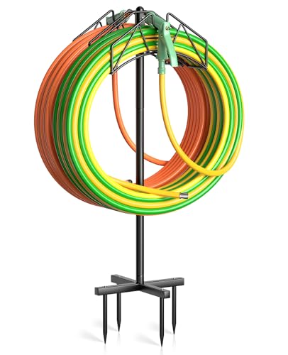 Garden Heavy Duty Hose Holder Stands Storage Rack Freestanding for Outside - color: Double-Hook (Black)