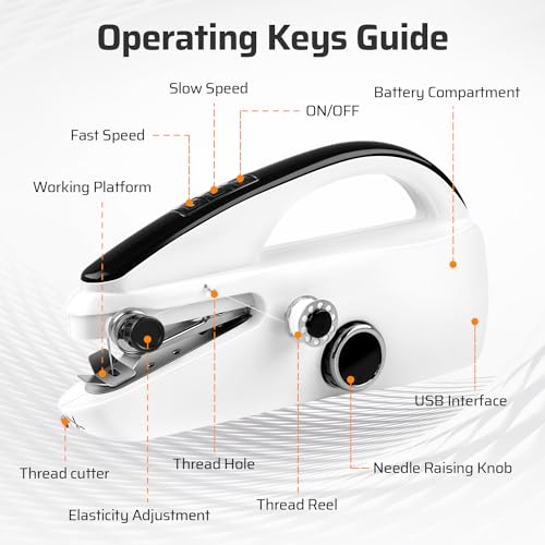Handheld Sewing Machine, Dual Speed Hand Held Sewing Machine, Sewing Mini Portable Machine for Beginners, Adults, DIY, Home, Travel - White