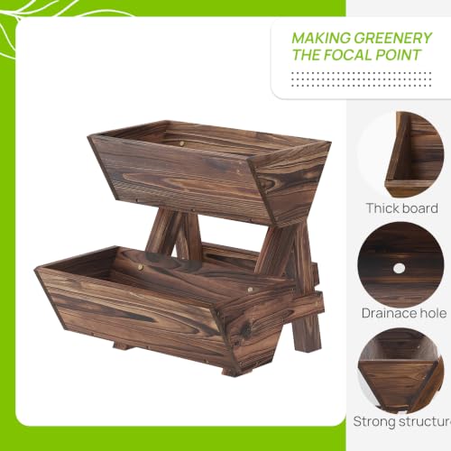 Vertical Garden Planter 2 tier Raised Garden Bed Tiered Wood Planter Box - color: Carbonized, size: 2-Tier-Small