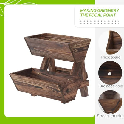 Vertical Garden Planter 2 tier Raised Garden Bed Tiered Wood Planter Box - color: Carbonized, size: 2-Tier-Small