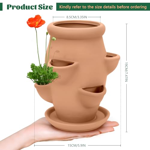 Small Strawberry Tower Pot Planter,Vertical Multi Pocket Ceramic Strawberry Succulent Planter Tower for Outdoor Plants