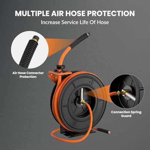 Giraffe Tools TA10 Retractable Air Hose Reel, 3/8" x 25ft, Open Steel - size: 25FT