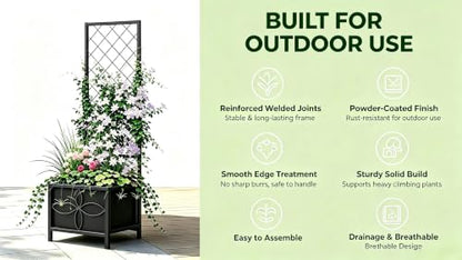 Zhongma 15.75 x 15.75 x 55 in Raised Garden Bed with Trellis,Heavy Duty Plant Box for Climbing Plants with Drainage Hole, Metal Lattice Planter Gardon Box with Inner Fabric Liners. - size: 15.75 x 15.75 x 55 in