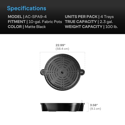 AC Infinity Self-Watering Fabric Pot Base XL, 4-Pack Auto-Irrigation Water - size: Extra Large