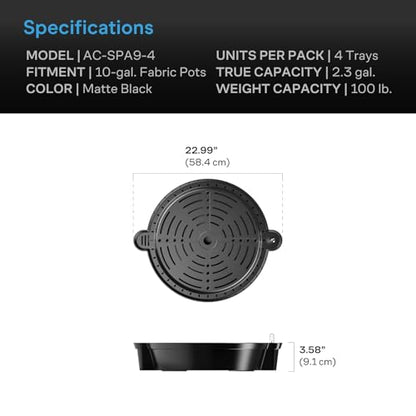 AC Infinity Self-Watering Fabric Pot Base XL, 4-Pack Auto-Irrigation Water - size: Extra Large