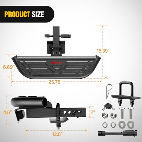 Nilight Aluminum Slip-Proof Nerf Steps 4Pcs Black for Pickup Trucks - color: Hitch Step w/Led Light