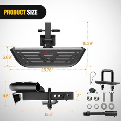 Nilight Aluminum Slip-Proof Nerf Steps 4Pcs Black for Pickup Trucks - color: Hitch Step w/Led Light