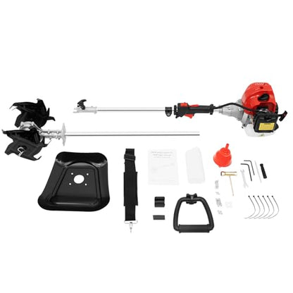 Hand-held Tiller Cultivator, 51.7CC 2 Stroke Cordless Garden Rototiller Mini Gas Powered Rotary Cultivator Garden Tool w/9in Tilling Width and 3.5in Tilling Depth for Lawn/Gardening/Soil Cultivation