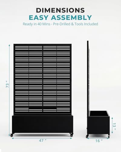 73" Tall Privacy Planters with Trellis, Freestanding - Black - color: Matte Black