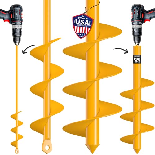 Garden Auger Drill Bit for Planting - Pack of (2) - 1.6”x16.5” & 3.5”x16” – Garden Spiral Hole Digging for Planting, Bulbs, Bedding Plants & More - Compatible with 3/8 Inch Hex Drive - size: Pack of 2: 1.6"x16.5" & 3.5"x16"