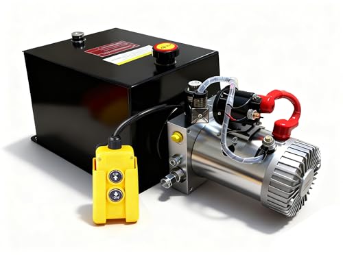 ParnicoTech 6 Quart Hydraulic Power Unit, 12V DC Single Acting Hydraulic Pump, 3200 PSI Max Relief Pressure, Power Unit Metal Reservoir for Dump Trailer Car Lifting, SAE # 6 Port, Steel - color: Single-6qt