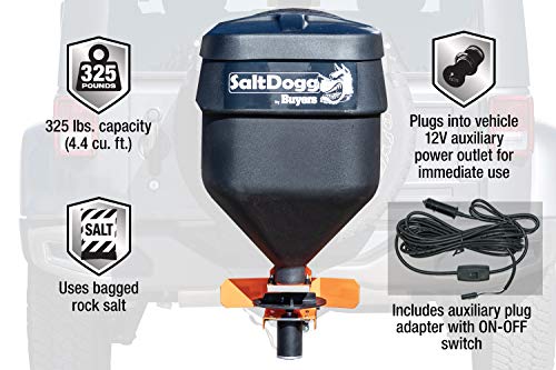 Buyers Products SaltDogg TGSUV1B Tailgate Salt Spreader, 4.4 Cu Ft / 331 lb Capacity, Hitch Mount, for SUV & Pickup Truck, Gravity Feed w/ Manual Gate, 12V Electric Drive, Poly Hopper, Residential Use