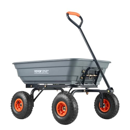 VEVOR Poly Garden Dump Cart 4 Cu.Ft. 600 lbs 4 Wheel Wheelbarrow Dump Wagon - color: Gray