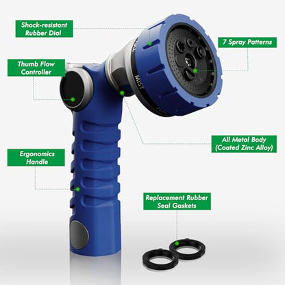 RESTMO Heavy Duty Hose Nozzle, Metal Garden Water Hose Sprayer - color: Blue