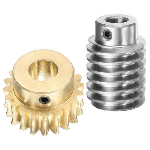 uxcell Worm Gear Set 20T 1.5 Module 20:1 Reduction Rate, Right Rotation Drive Gear Box Wheel Reduce Transmission Part (Brass Gear-12mm Bore, #45 Steel Rod 10mm Bore) - size: 12mm x 10mm