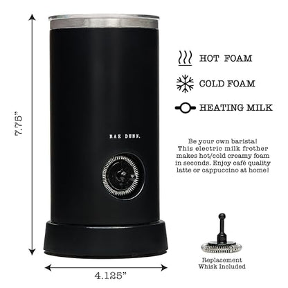 Rae Dunn Electric Milk Frother Steamer -Stylish Automatic Milk Steamer and Frother, Milk Warmer, Hot and Cold Foam Maker for Coffee, Latte, Cappuccino, Macchiato - 550 Watt (Black) - color: Black