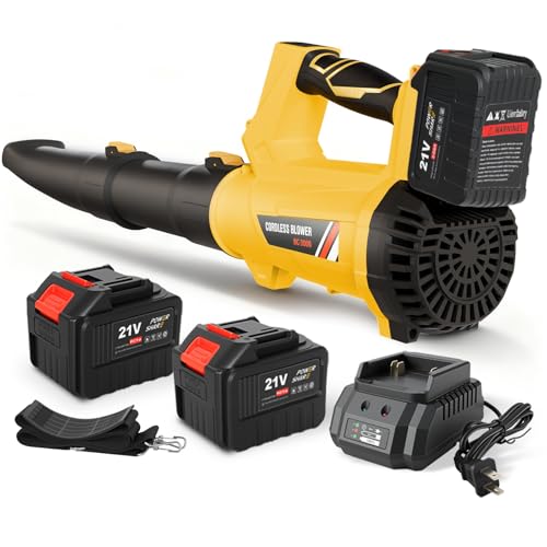 Electric Leaf Blower Cordless with 2 x 6.0Ah Batteries 6 Speed Mode - color: Yellow