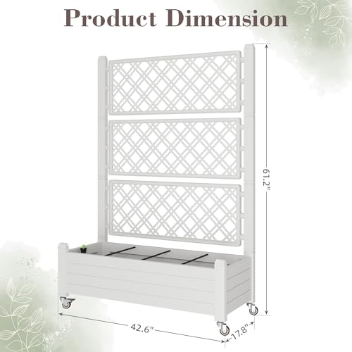 Trellis Raised Garden Bed, Self-Watering Planter Box, White - color: Medium Ashen, size: 61.2" H
