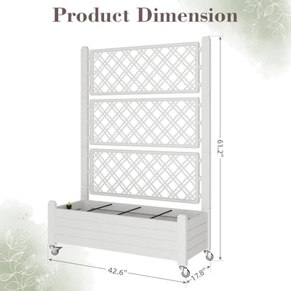 Trellis Raised Garden Bed, Self-Watering Planter Box, White - color: Medium Ashen, size: 61.2" H