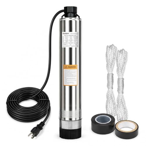 4" Septic Pump 1/2HP 115V Submersible Effluent Pump with Bottom Suction Design, 26GPM 138FT Head Stainless Stee Deepl Well Pumps for Cistern, Irrigation, Home Use, Septic Tank, Water Storage