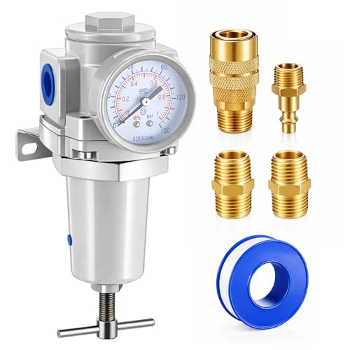 Tuanse 1/2" NPT Compressed Air Regulator Compressed Air Pressure Regulator T-Handle, 0-150 PSI Gauge & Metal Bracket