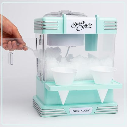 Nostalgia Snow Cone Machine With 2 Reusable Plastic Cups & Ice Scoop for Easy Serving- Retro Table-Top Ice Cone Maker Makes 20 Icy Treats- Slushie Machine for Parties, Family Treats & Gatherings- Aqua - color: Aqua, style: Table Top