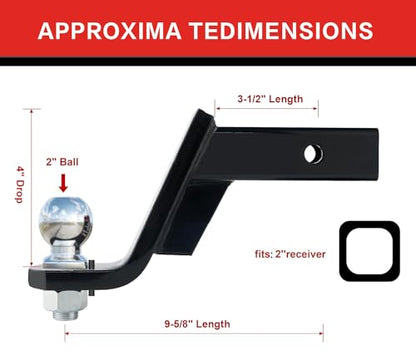 TYT Trailer Hitch Ball Mount Kit, 4-Inch Drop, Fits 2-Inch Receiver, 2-Inch Trailer Ball with 5/8" Hitch Pin Clip, Rated 7,500 lbs GTW / 750 lbs TW - size: 4"drop with Pin