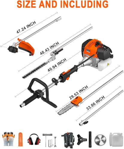 NEO-TEC 52CC 5 in 1 Gas Powered Weed Wacker, 2-Stroke Multi Functional Trimming Tools, Gas String Trimmer, Hedge Trimmer, Brush Cutter, Pole Saw Chainsaw Pruner with 31.5" Extension Pole