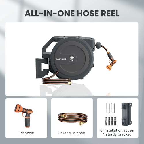 Giraffe Tools 1/2"100FT Retractable Garden Hose Reel Wall Mount Auto Rewind - size: 1/2 inch x 100 ft