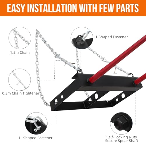 Hay Spear 49",Red Black Double Spear Bale Spear 4000lbs Loading Capacity, Quick Attach Spike Forks Skid Steer Loader Tractor Attachment - size: Double Spear 49"