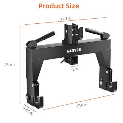 Garvee 3 Point Quick Hitch Category 1, 2" Receiver Trailer Hitch - color: Black