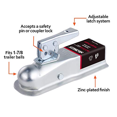 NBJINGYI Straight Trailer Coupler 1-7/8" Ball 2-1/2" Channel, 2000lbs - size: 1-7/8" Ball 2-1/2" Width 2000 LBS