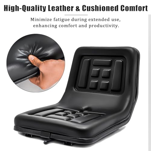 Universal Tractor Seat - Adjustable PVC Leather, High Back Replacement for Tractors, Forklifts, Riding Mowers - Ergonomic Design, High Compatibility, Black