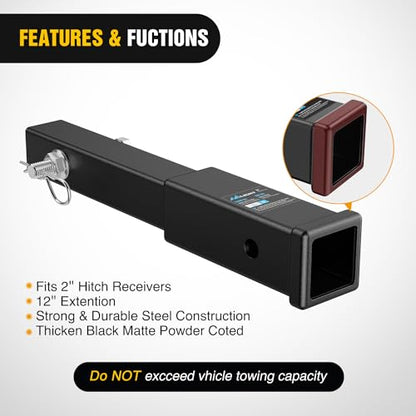Nilight Trailer Hitch Extender 12" fits 2 Inch Receiver 3500 lbs GTW - color: 2" Hitch Extender 12"