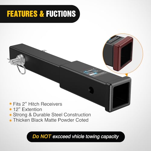Nilight Trailer Hitch Extender 12" fits 2 Inch Receiver 3500 lbs GTW - color: 2" Hitch Extender 12"