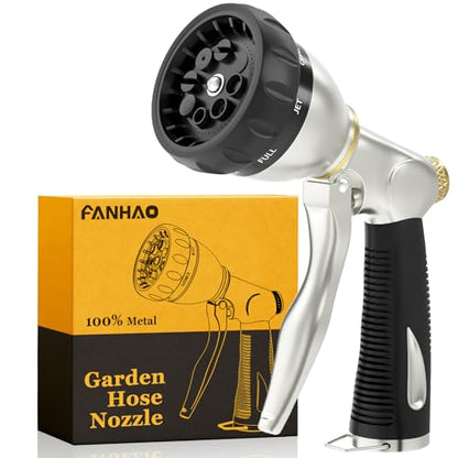 FANHAO Metal Garden Hose Nozzle Heavy Duty, 8 Spray Patterns, High Pressure - color: Black