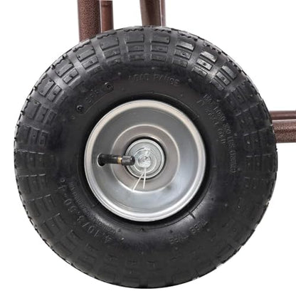 Heavy Duty Garden Hose Reel Cart with 4 Wheels - Bronze Powder-Coated Steel Frame, 250 Ft Capacity, 10-inch Pneumatic Tires, Storage Basket and 6.5 Ft Leader Hose for Lawn, Rustic Brown