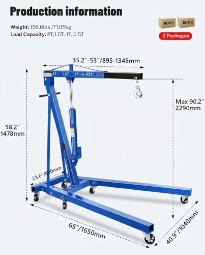 Garvee 2 Ton Engine Hoist Cherry Picker, 4400 Lbs, Foldable - color: Blue, size: Engine Hoist