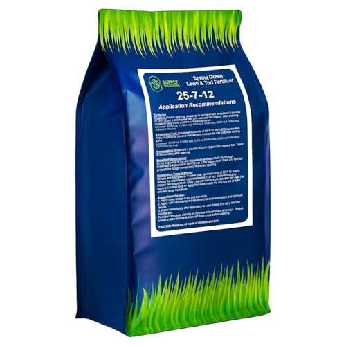 Supply Solutions 25-7-12 Lawn and Turf Fertilizer - 15% Slow Release Nitrogen Lawn Fertilizer for All Grass Types, Shrubs - Turf Builder Plant Food Covers 1,250 sq.ft (5lbs) - size: 5 Pounds