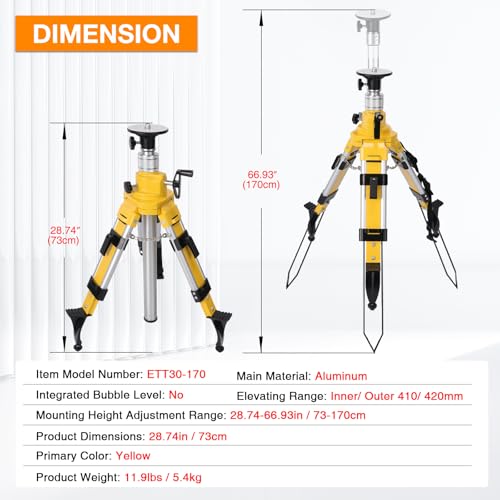 Elevator Tripod for Laser Level, Surveying Instruments With Adjustable Legs for Cross Rotary Lasers - style: EV170