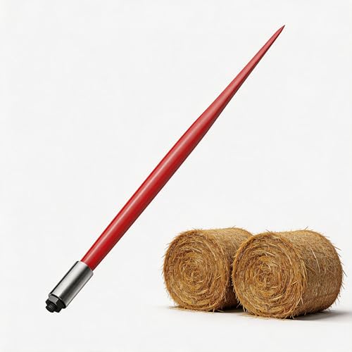 Patikuin 49" Heavy Duty Hay Bale Spear, 4500 lbs Capacity Quick Attach Square Spike with Hex Nut & Sleeve, Red Coated for Tractors & Loaders
