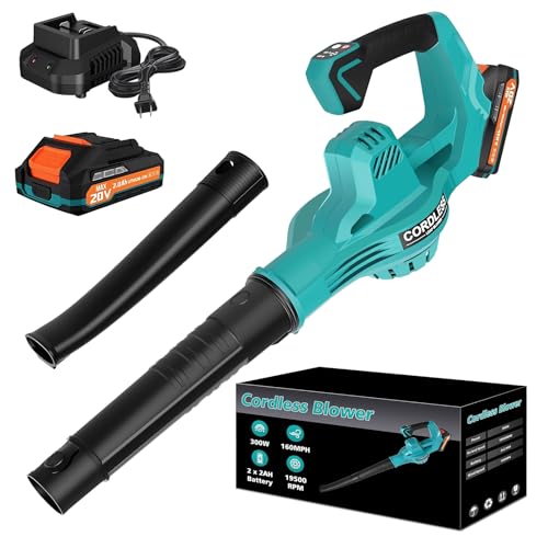 20V Leaf Blower Cordless, 480 CFM 160 MPH Battery Powered Leaf Blower - color: Blue