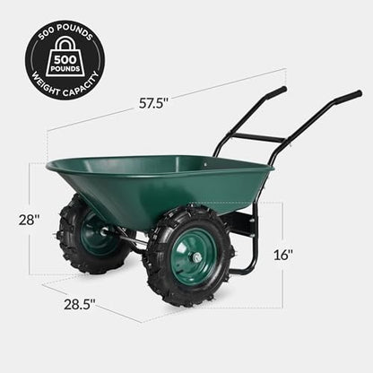 Best Choice Products Dual-Wheel Wheelbarrow Garden Cart - 500 lb Capacity, Extra-Large Wheels, Built-in Stand, for Yard, Garden & Landscaping - Green - color: Green