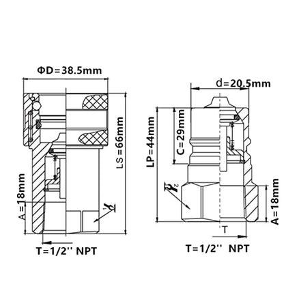 2 Sets 1/2'' NPT Ag Poppet Valve Tractor Hydraulic Quick Connect Coupling Quick Coupler ISO7241-A/ISO5675 W/Dust Caps Replace 6600 Series - size: 1/2'' Ag 2 Sets Black Dust Cap